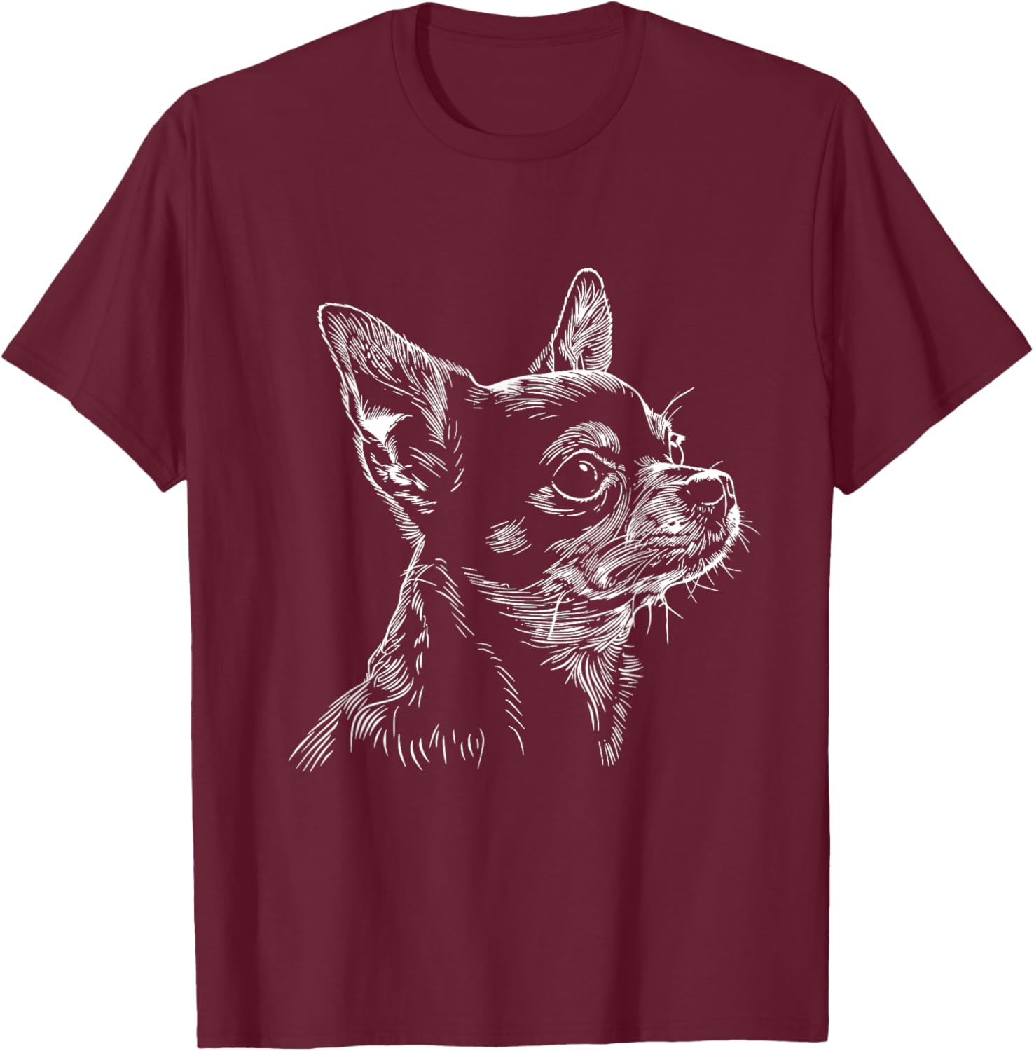 Chihuahua Dog Face Line Art Design , Small, Black T-Shirt - T-Shirt | Maroon