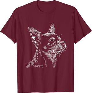 Chihuahua Dog Face Line Art Design , Small, Black T-Shirt - T-Shirt | Maroon