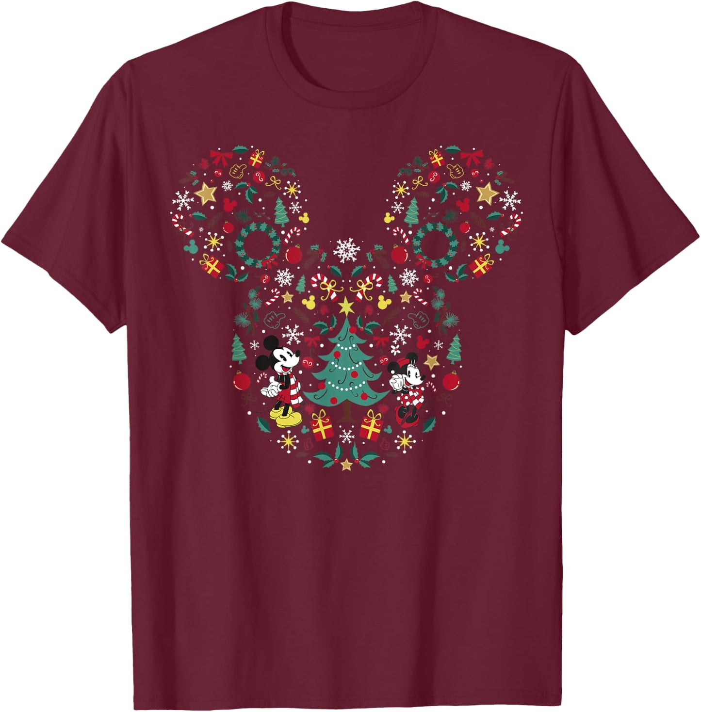 Disney Mickey And Minnie Christmas Mashup Short Sleeve T-Shirt - T-Shirt | Maroon