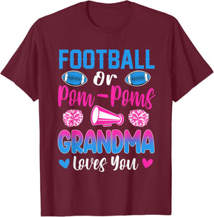 Football Or Pom Poms Grandma Loves You Gender Reveal Party T-Shirt - T-Shirt | Maroon