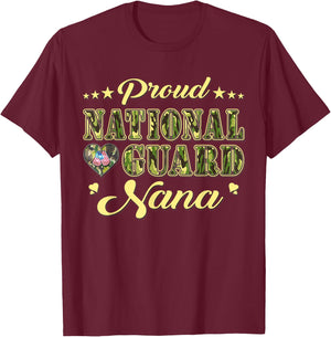 Proud National Guard Nana Dog Tags Heart Military Grandma Men Women T-Shirt - T-Shirt | Maroon