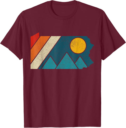 Pennsylvania Vintage State Map Mountains Hiking Pride T-Shirt - T-Shirt | Maroon