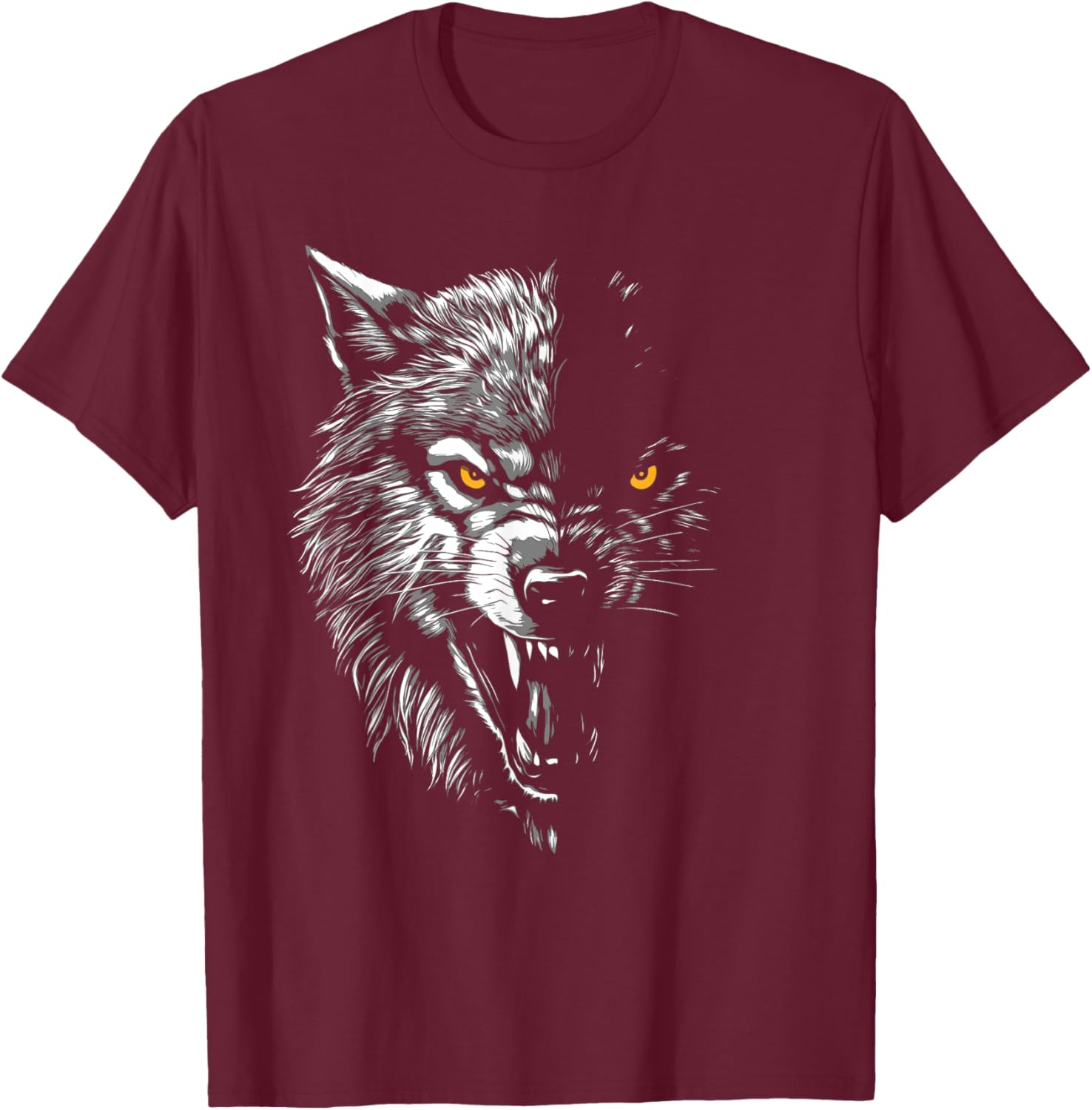 Wolf Face - Wildlife Animal Lover Hunter Camper Hiker T-Shirt - T-Shirt | Maroon