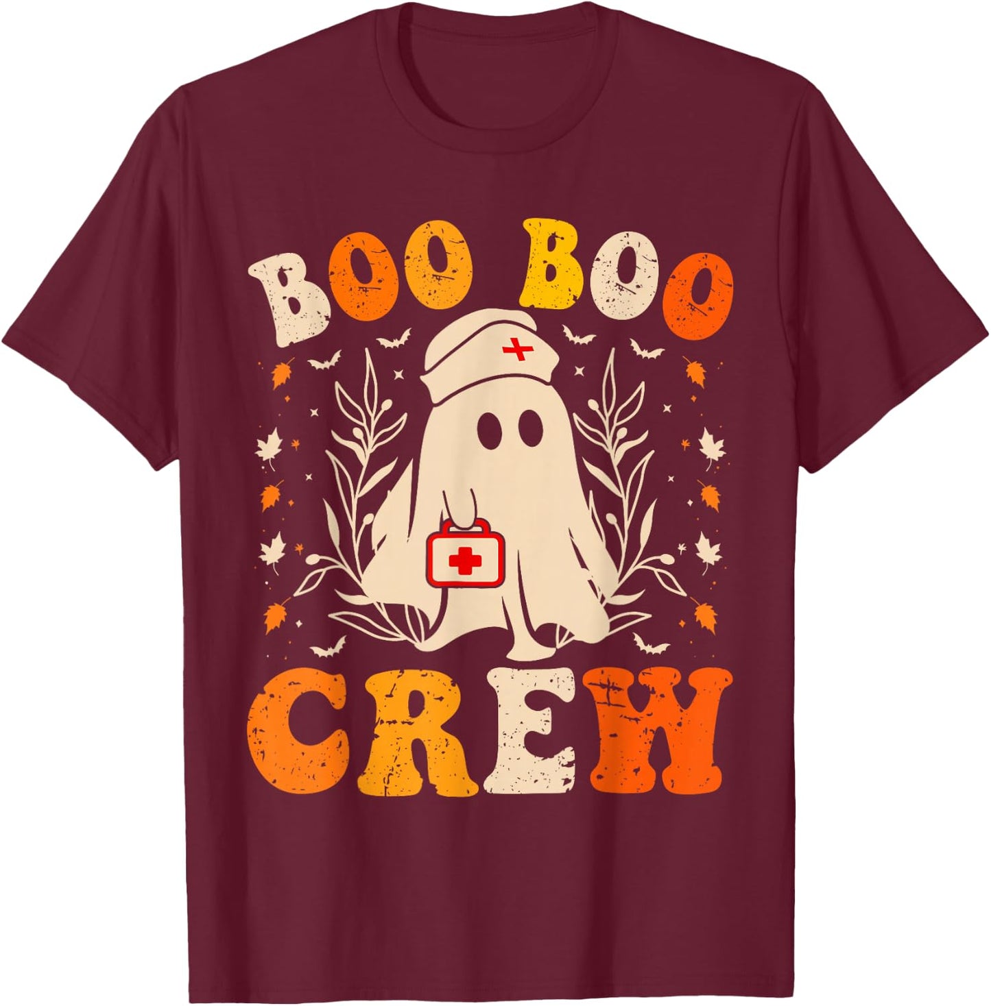 Groovy Boo Boo Crew Nurse Funny Ghost Women Halloween Nurse T-Shirt - T-Shirt | Maroon