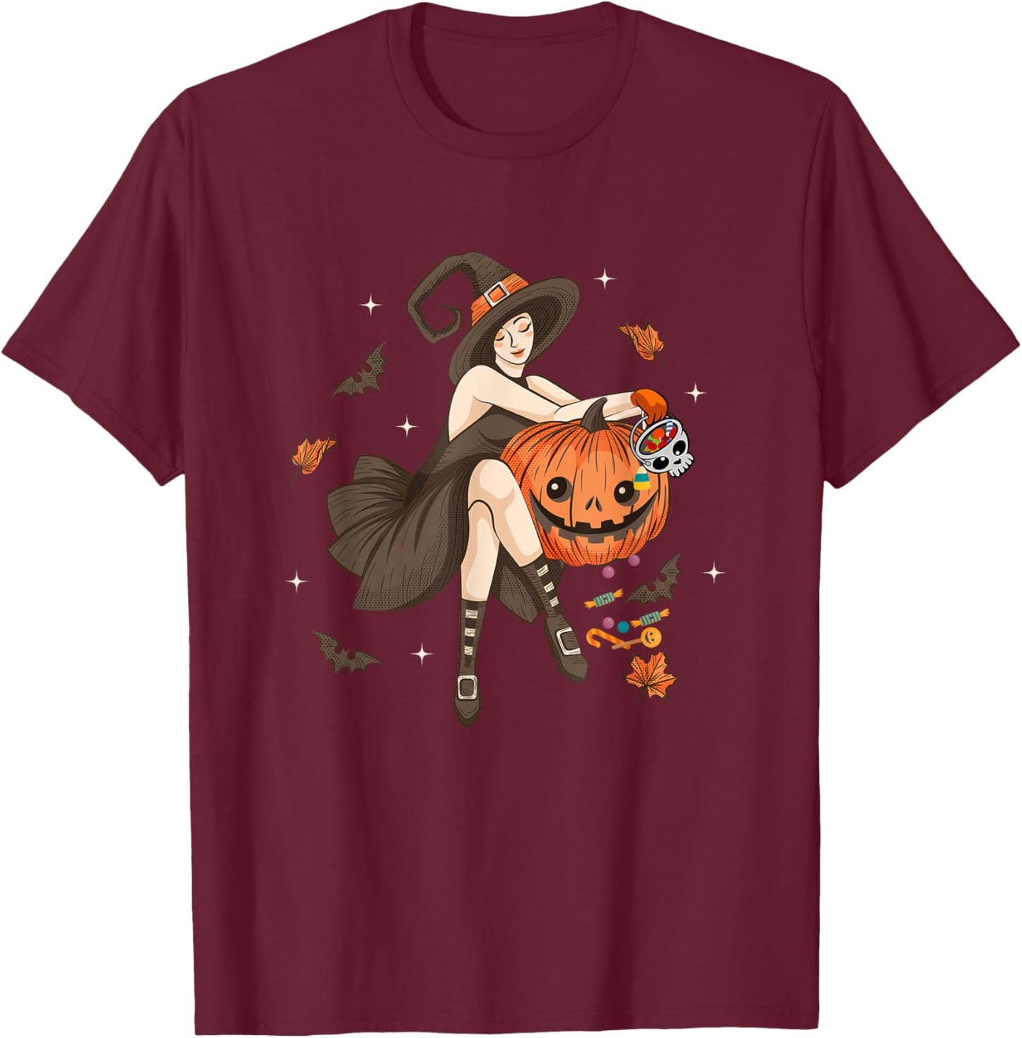 Halloween Witch Pin Up Retro Vintage Pumpkin Women T-Shirt - T-Shirt | Maroon
