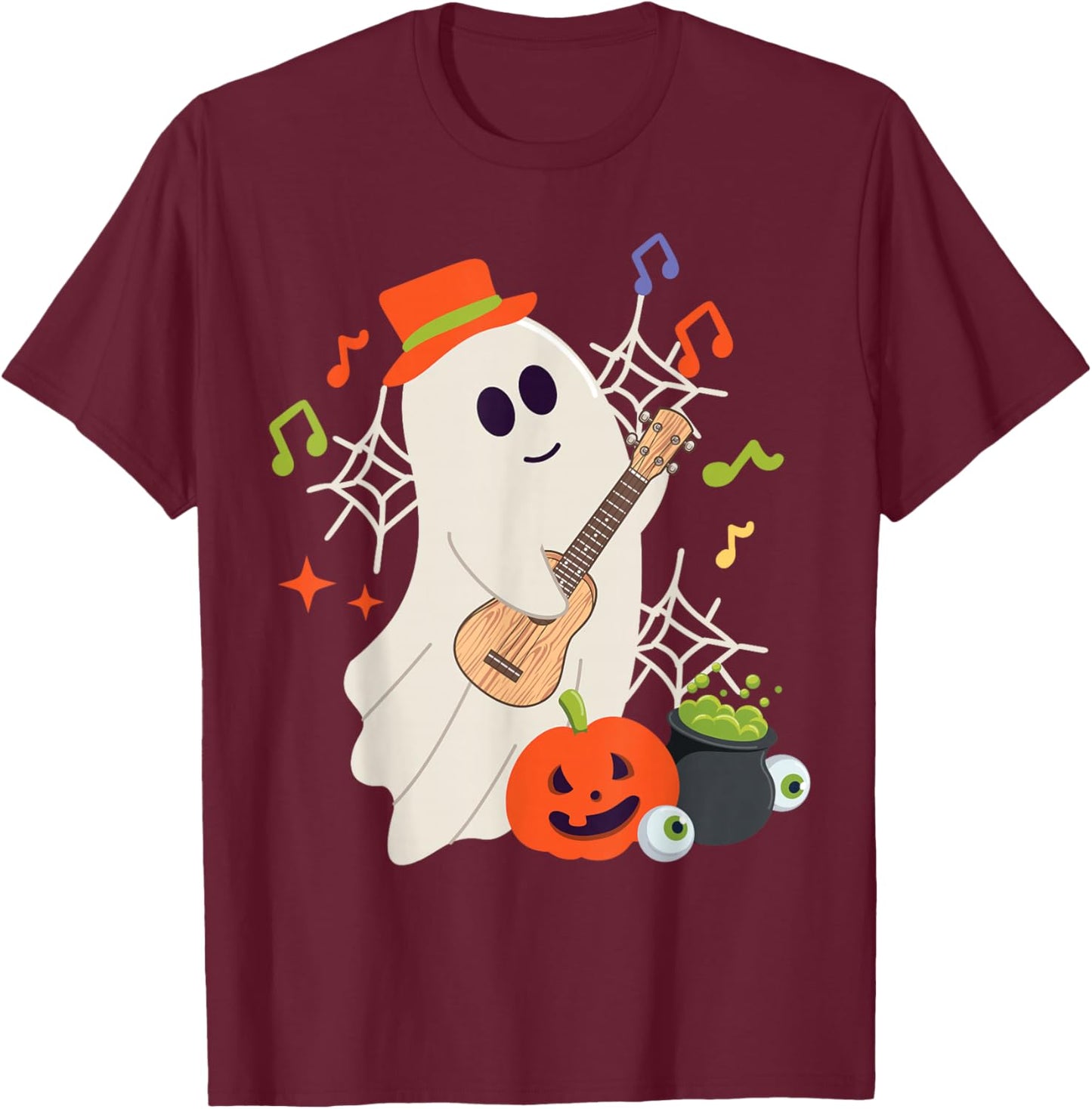 Hawaiian Ukulele Uke Halloween Ghost T-Shirt - T-Shirt | Maroon