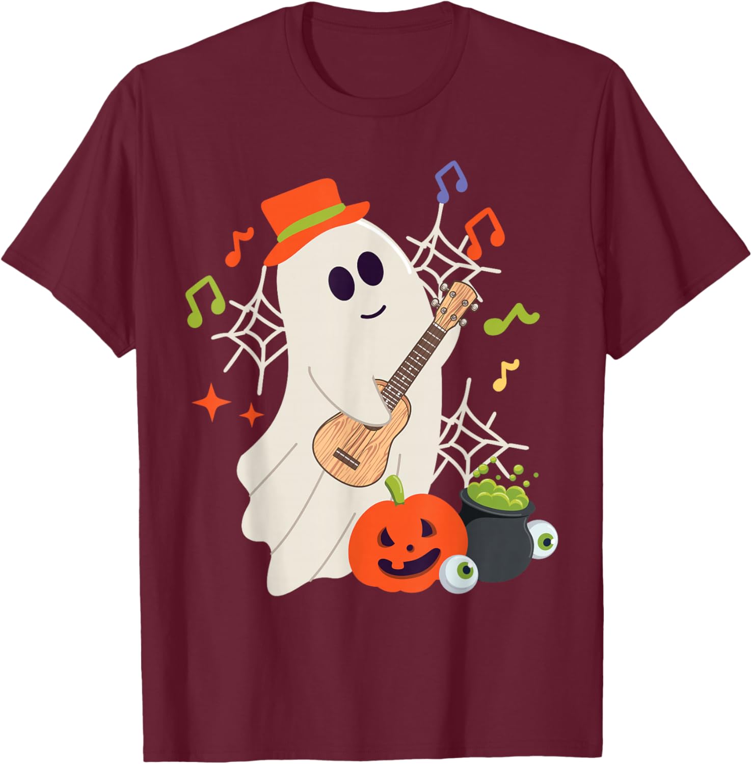 Hawaiian Ukulele Uke Halloween Ghost T-Shirt - T-Shirt | Maroon