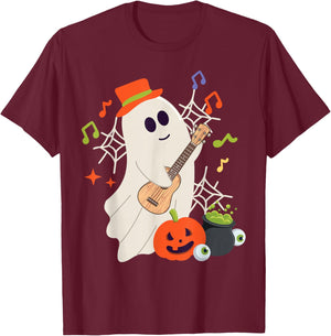 Hawaiian Ukulele Uke Halloween Ghost T-Shirt - T-Shirt | Maroon
