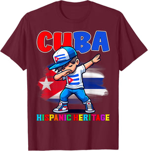 Cuba Dabbing Kid Hispanic Heritage Celebration for Kids T-Shirt - T-Shirt | Maroon