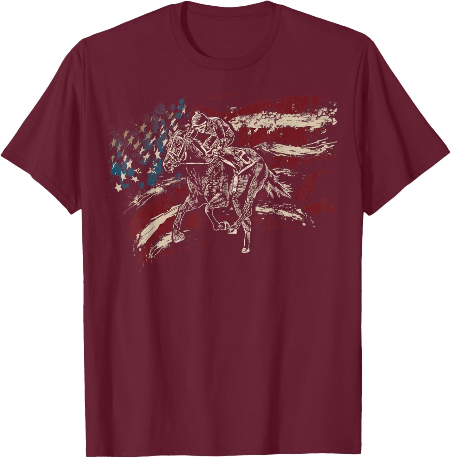 Derby Horse American Flag Horse Racing Race Horse Jockey T-Shirt - T-Shirt | Maroon