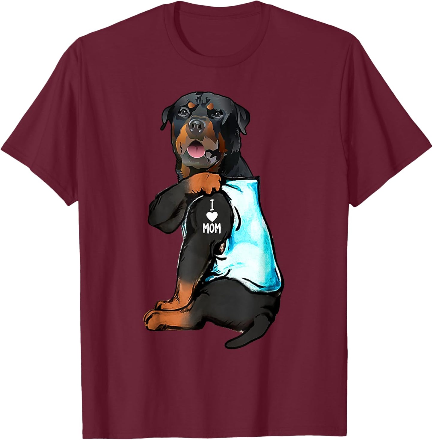Rottweiler I Love Mom Tattoo T-Shirt - T-Shirt | Maroon