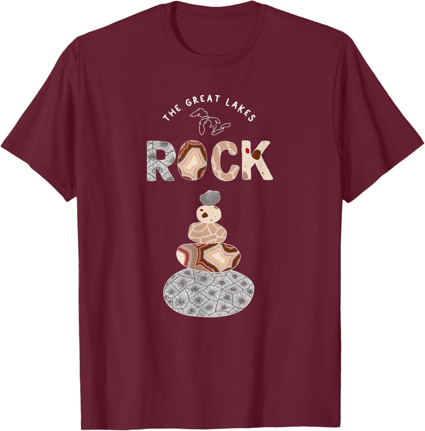 Great Lakes Rock Colored Rock Stack Petoskey Stone Agate T-Shirt - T-Shirt | Maroon