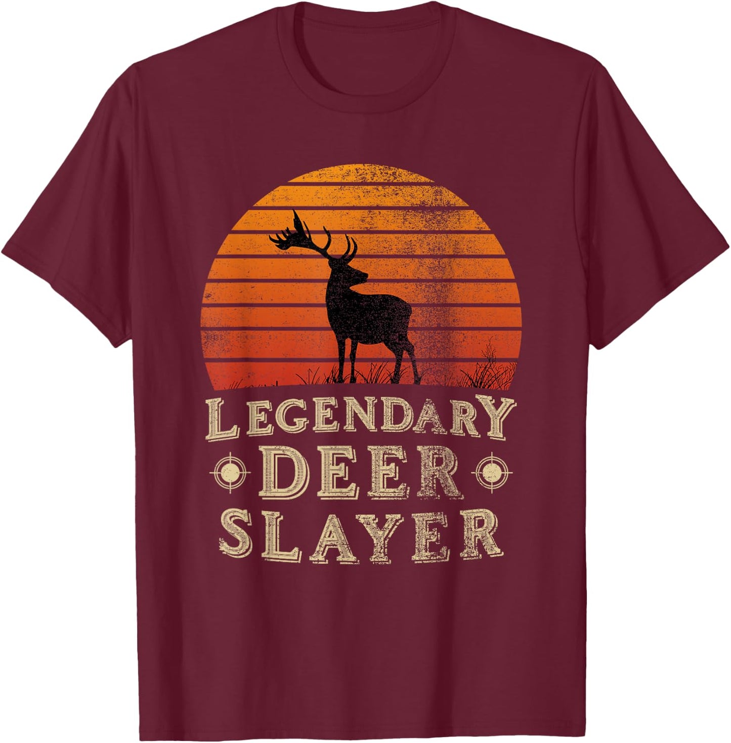 Legendary Deer Slayer Vintage Sunset Deer Hunter T-Shirt - T-Shirt | Maroon