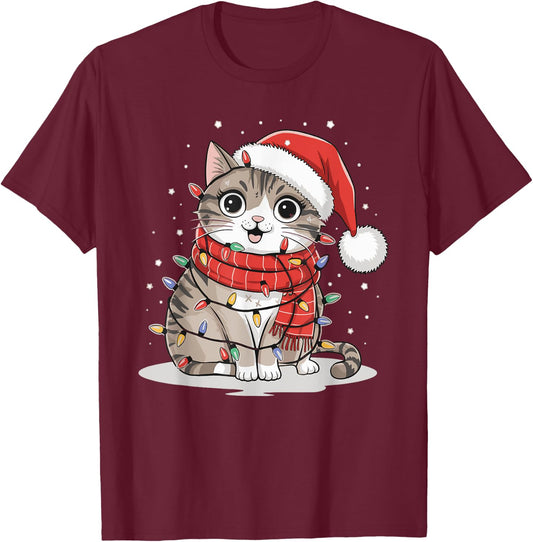 Cat Christmas Men Women Kids T-Shirt - T-Shirt | Maroon