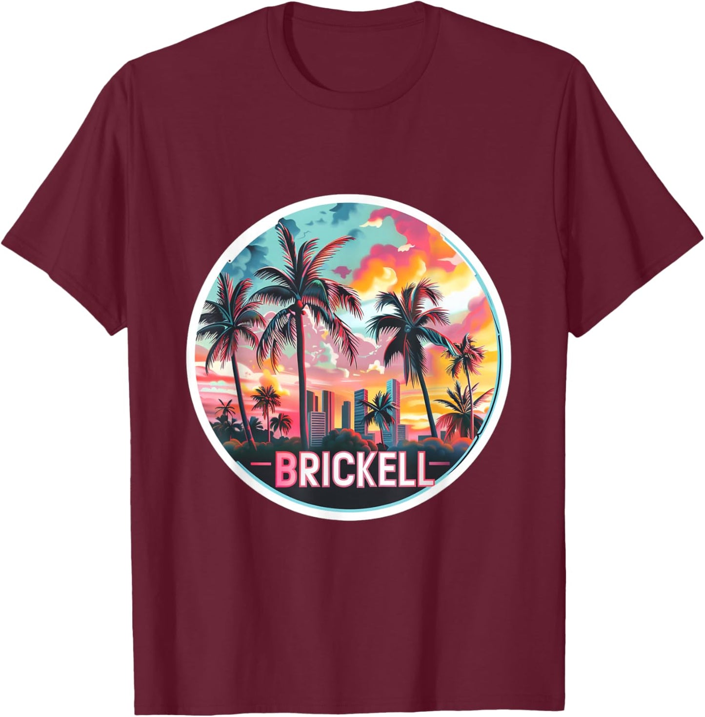 Brickell Miami Florida Squad Vacation Trip Vacay Travel Art T-Shirt - T-Shirt | Maroon