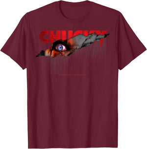 Chucky Shining Blue Eyeball Horror T-Shirt - T-Shirt | Maroon
