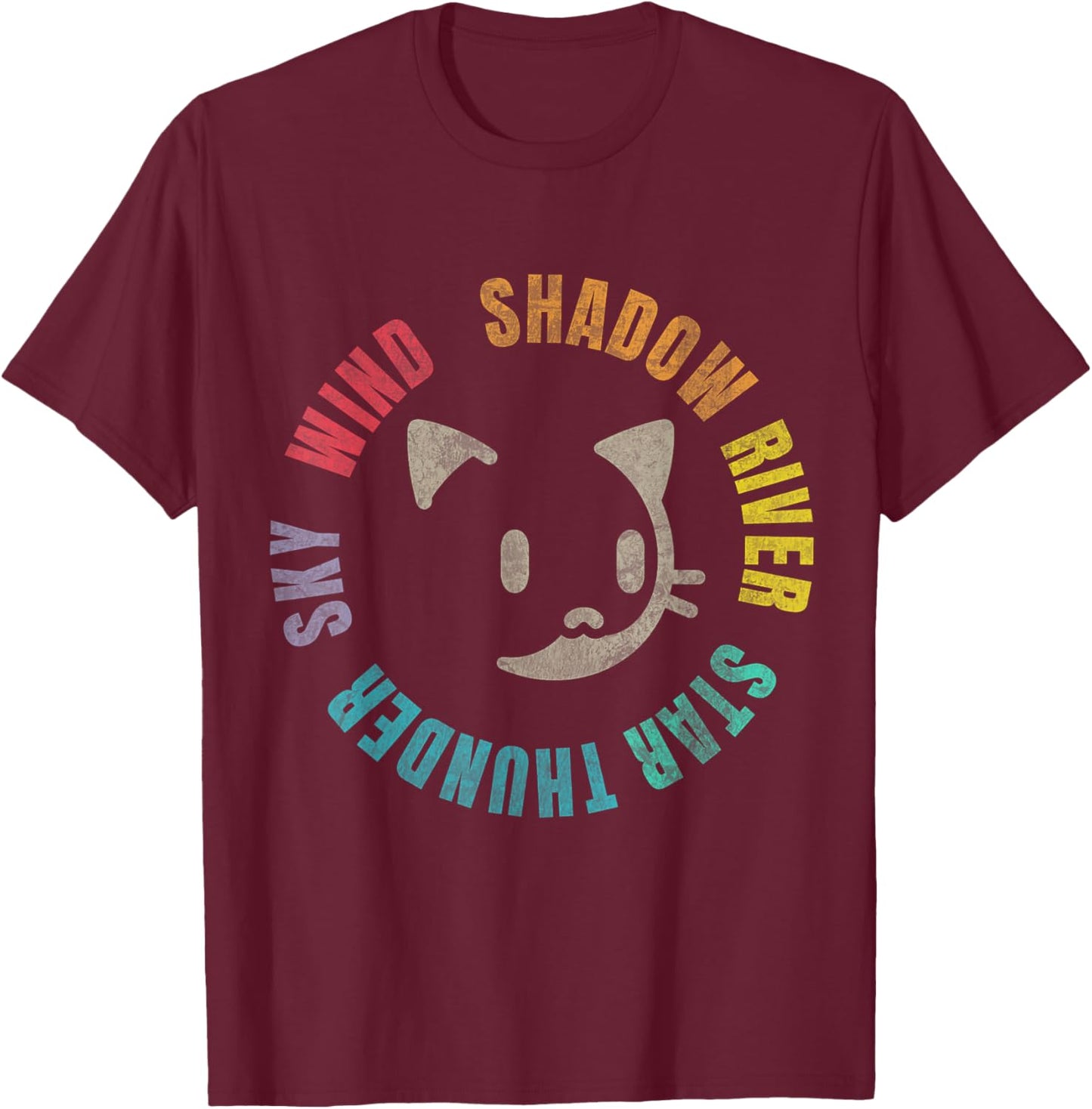 Funny Wind Shadow River Star Thunder Sky Cat Feline 2024 T-Shirt - T-Shirt | Maroon