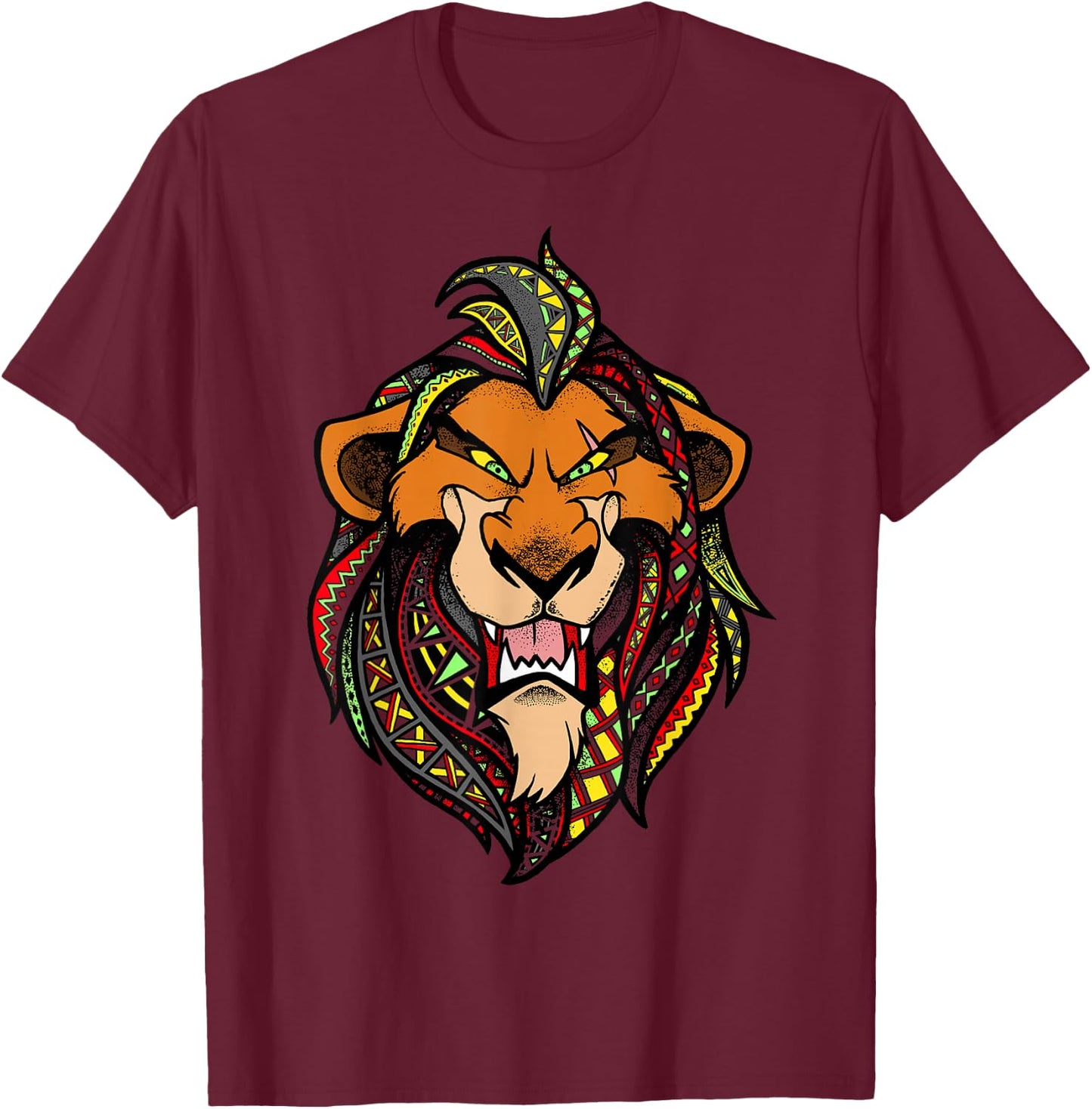 Disney Lion King Scar Pattern Fill Head Shot Portrait T-Shirt - T-Shirt | Maroon
