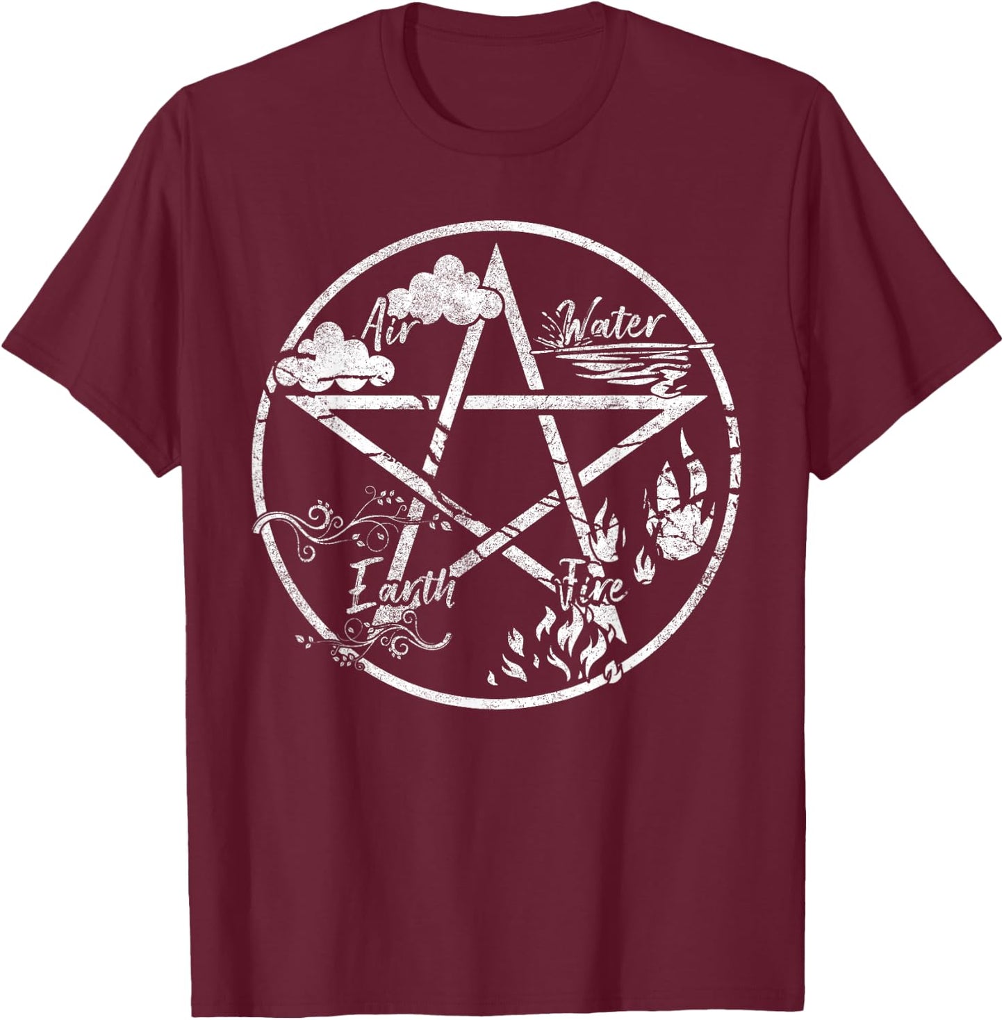Pentagram Air Fire Water Spirit Earth Pagan Witchcraft Wicca T-Shirt - T-Shirt | Maroon