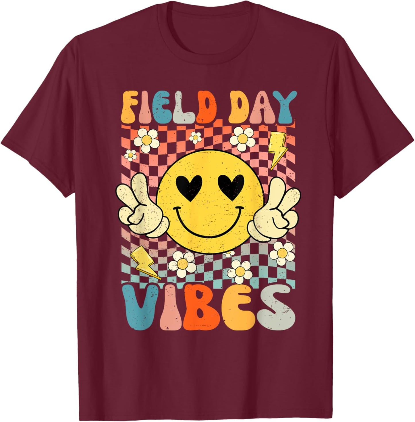 Field Day Vibes Fun Day Groovy Retro Field Trip Boys Girls T-Shirt - T-Shirt | Maroon