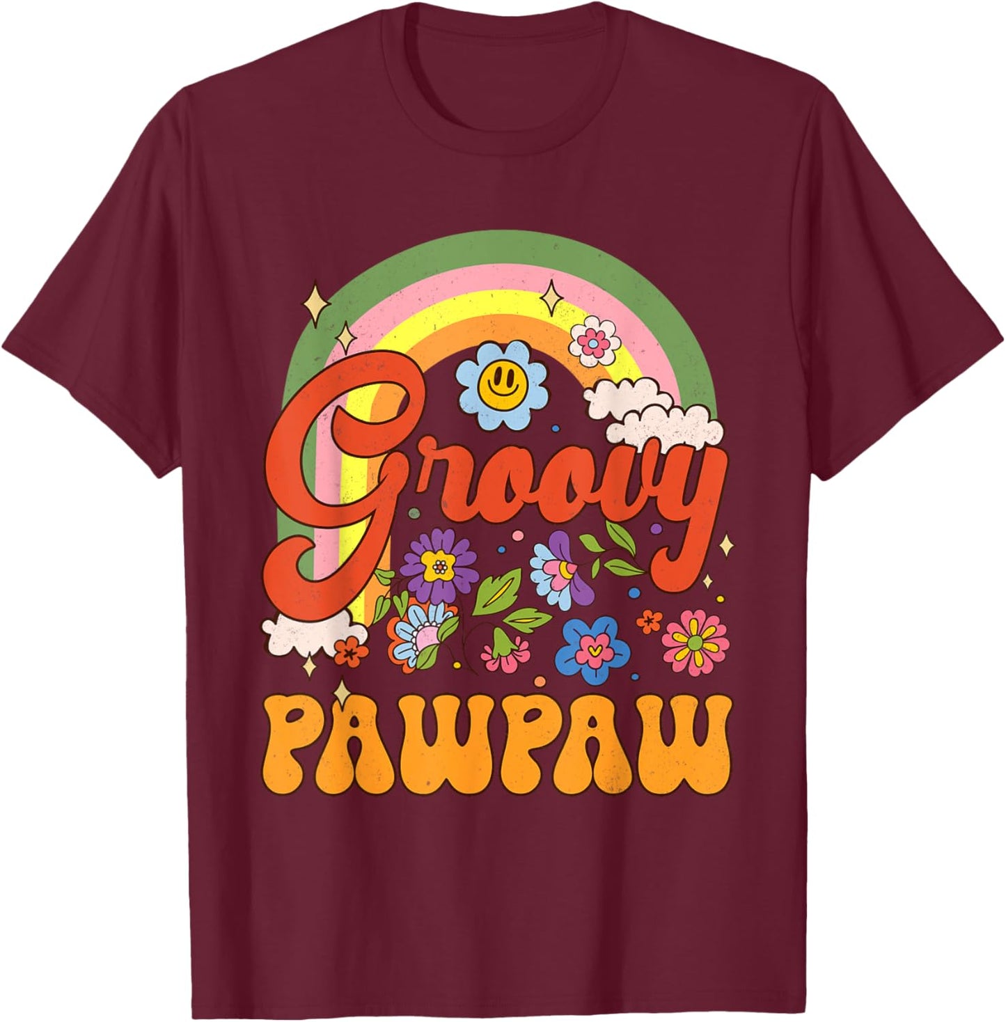 Groovy Pawpaw Hippie Rainbow Father's Day Dad Grandpa Men T-Shirt - T-Shirt | Maroon