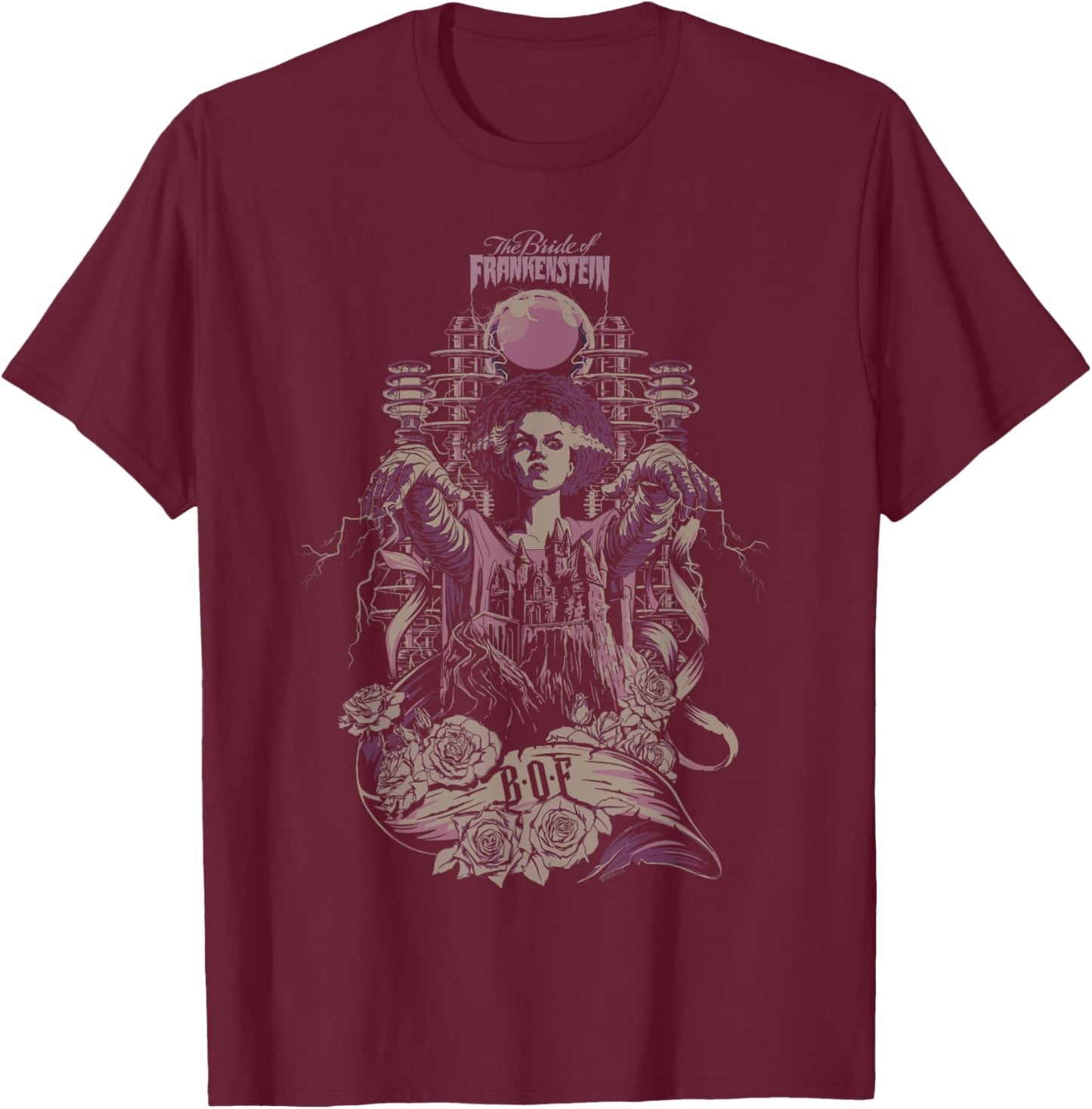 Universal Monsters Bride Of Frankenstein Vintage T-Shirt - T-Shirt | Maroon