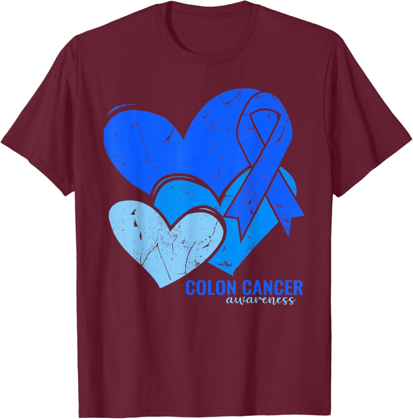 Colon Cancer Awareness Hearts T-Shirt - T-Shirt | Maroon