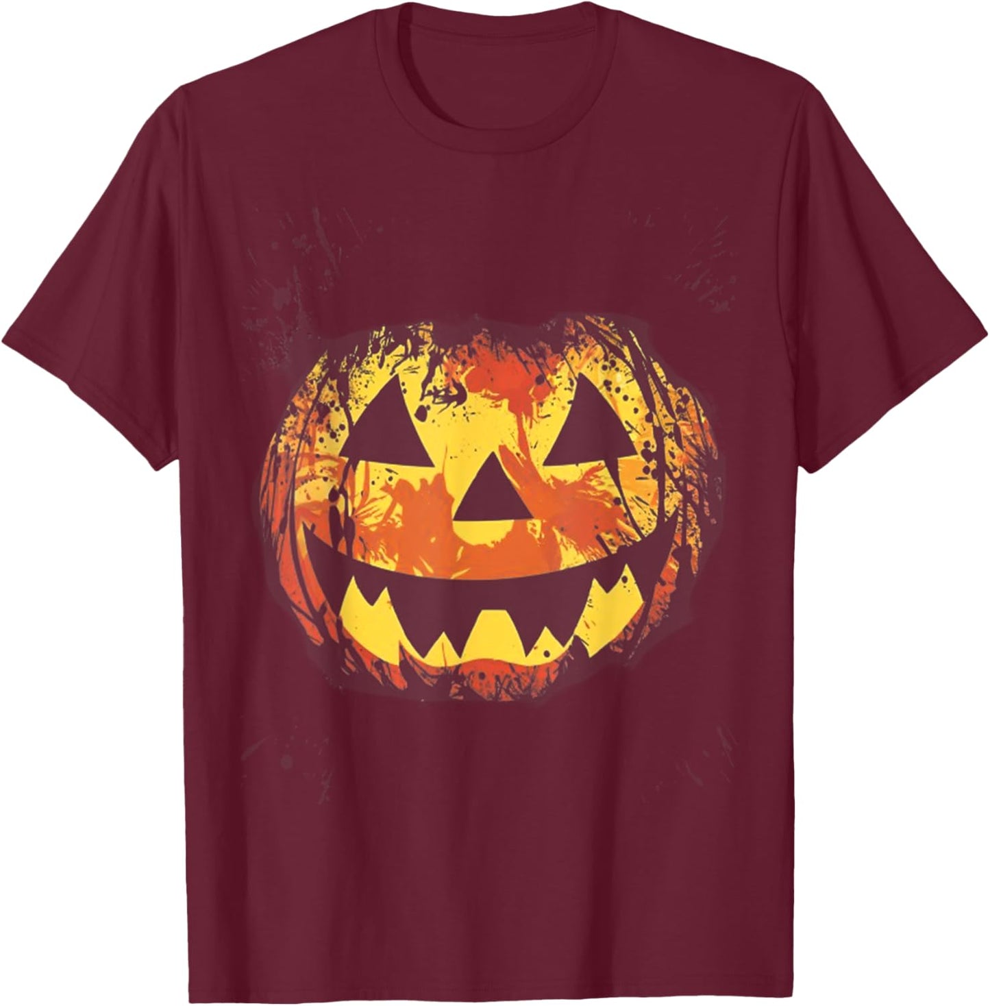 Orange Tie Dye Jack O Lantern Face Halloween T-Shirt - T-Shirt | Maroon
