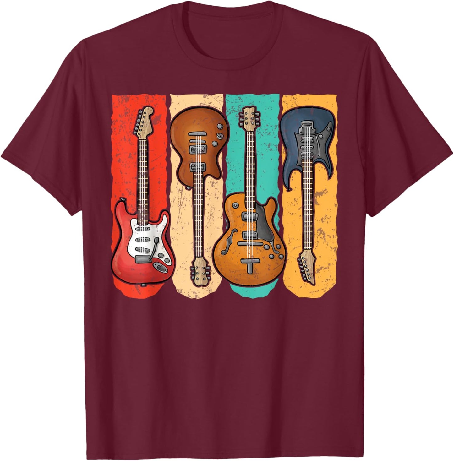 Retro Vintage Guitar Shirt Boys Music Band Guitarist T-Shirt - T-Shirt | Maroon