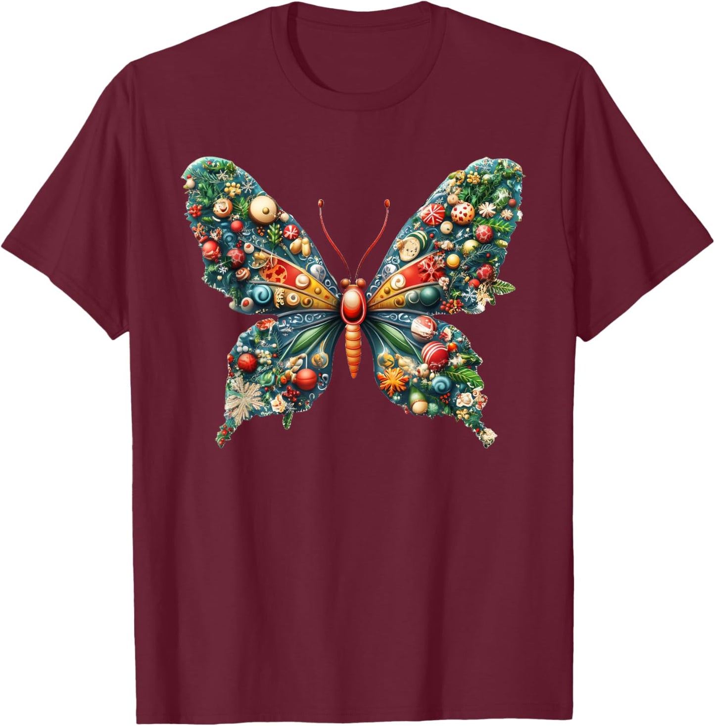 Christmas Butterfly Xmas T-Shirt - T-Shirt | Maroon