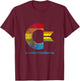 Commodore C64 - Capital Letter Rainbow Colour Stripes Effect T-Shirt - T-Shirt | Maroon