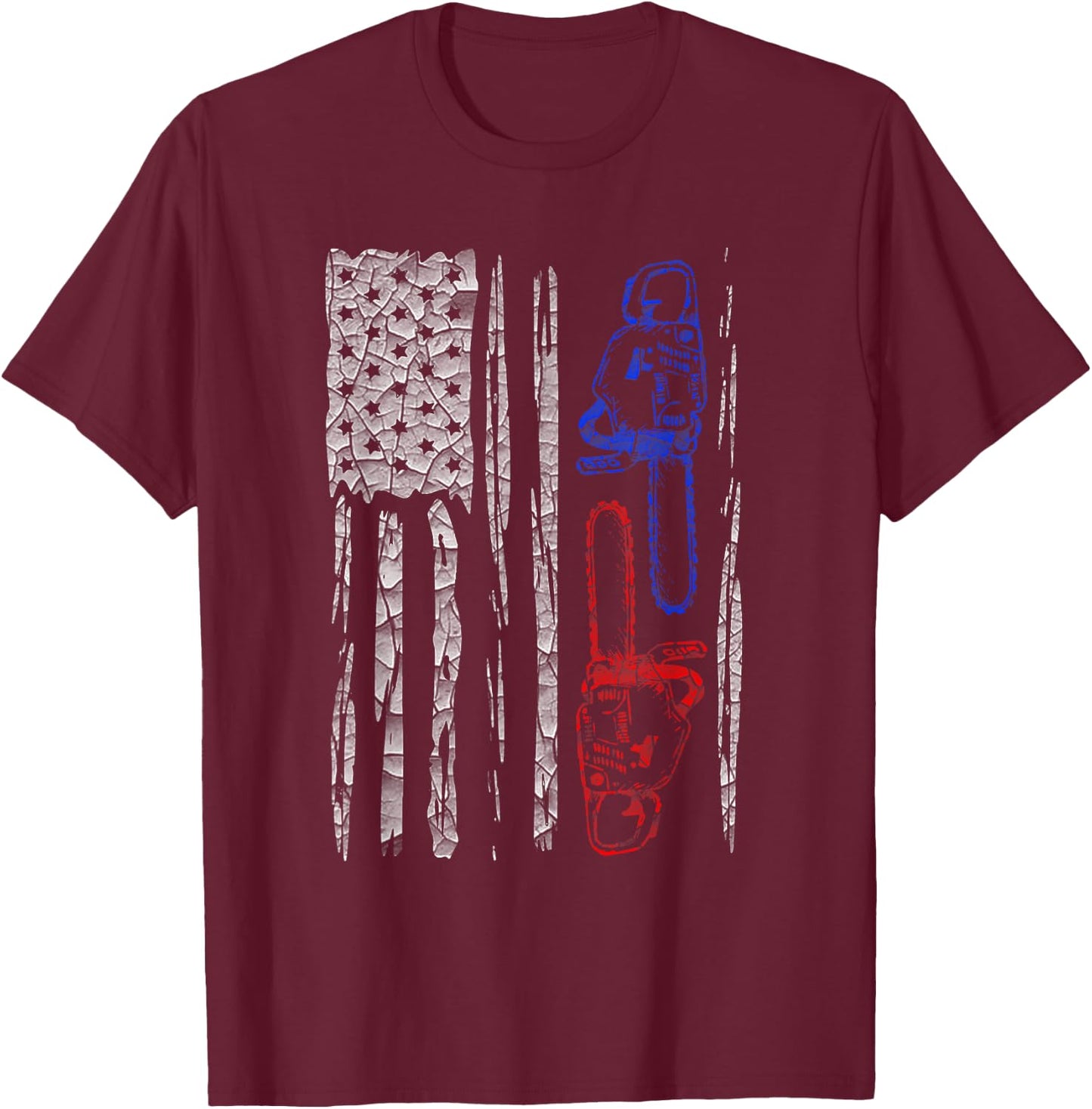 US FLAG CHAINSAW Lumberjack Logger Lumber Gift T-Shirt - T-Shirt | Maroon