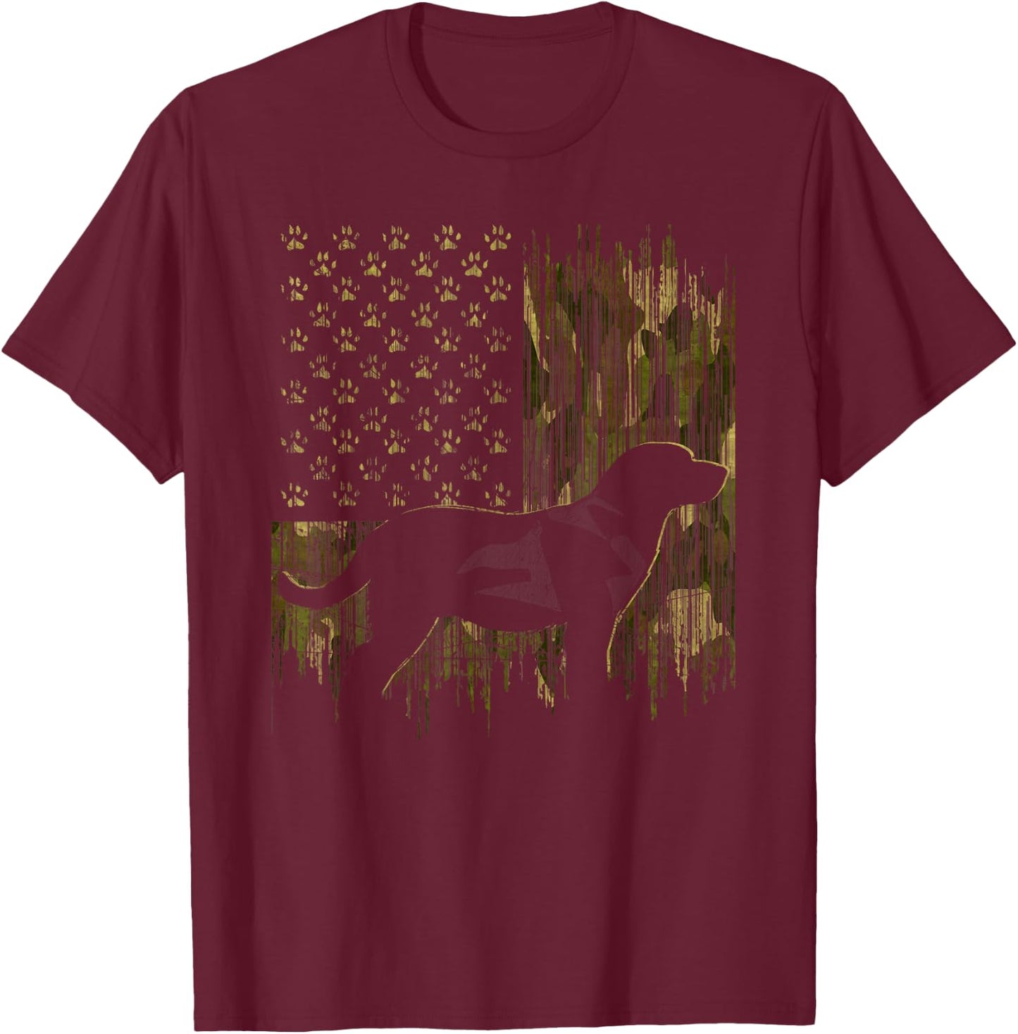 Vintage Camouflage USA Flag Love Labrador Dog Lab Silhouette T-Shirt - T-Shirt | Maroon