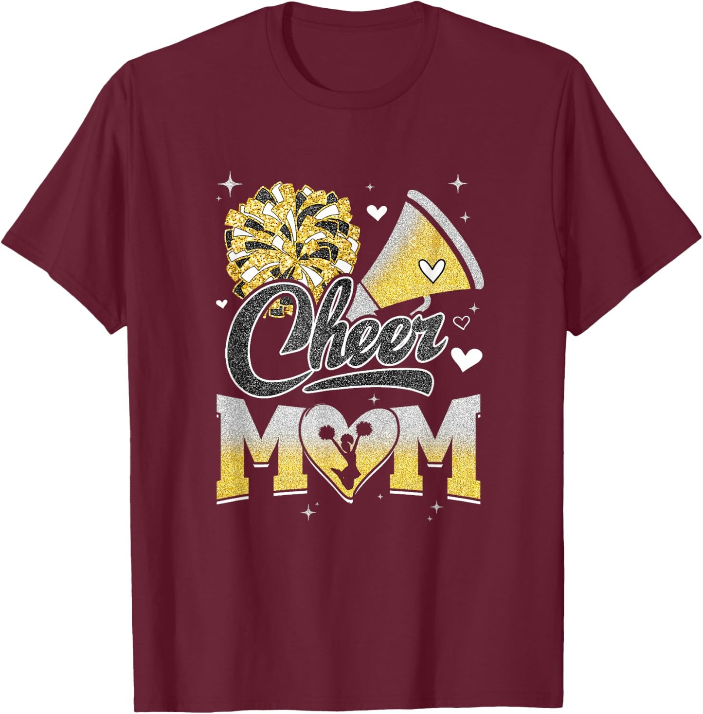 Cheer Mom Yellow Cheerleading Football Graphic T-Shirt - T-Shirt | Maroon