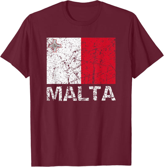 Maltese Flag Of Malta Patriotic Distressed Men Women Kids T-Shirt - T-Shirt | Maroon
