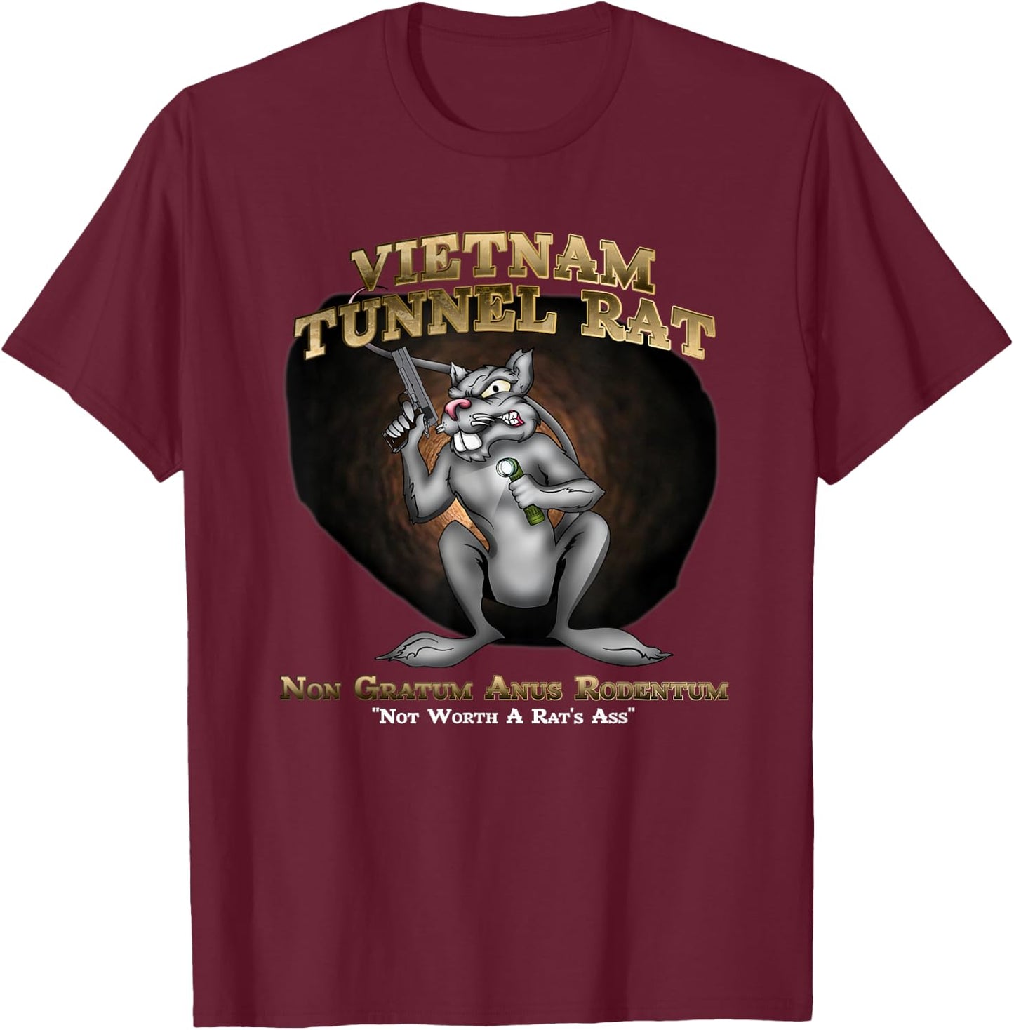 MEDALS OF AMERICA EST. 1976 Vietnam Tunnel Rat -Adults Black Polyester 100% Short Sleeve Classic Fit Small T-Shirt - T-Shirt | Maroon