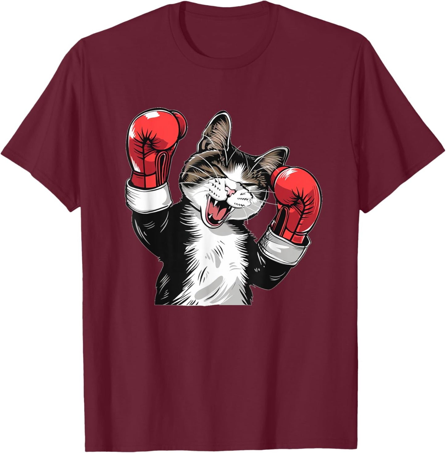 Cool boxing Cat with Sport Gloves for Boys and Girls T-Shirt - T-Shirt | Maroon