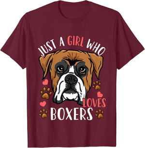Kids Boxer Dog Just A Girl Who Loves Boxers Gift T-Shirt - T-Shirt | Maroon