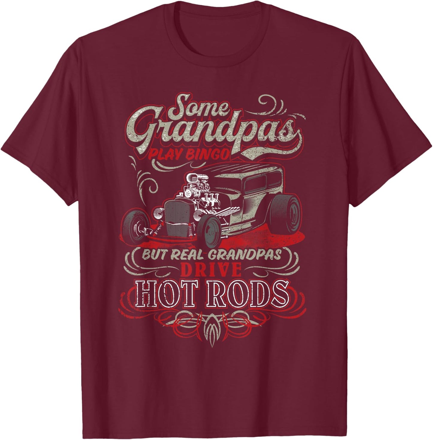 Vintage Hot Rod Grandpa Gift T-Shirt - T-Shirt | Maroon