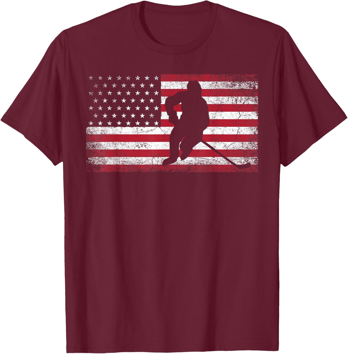 Hockey American Flag 4th of July Patriotic USA Dad Men Son T-Shirt - T-Shirt | Maroon