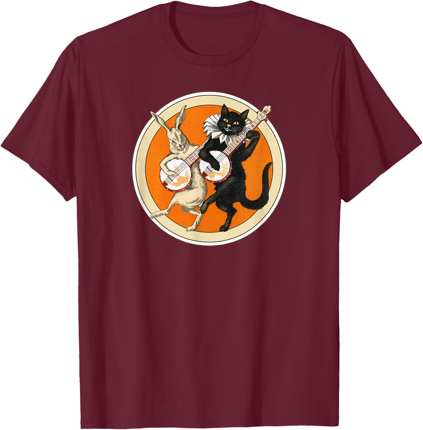 The Black Cat Magazine Halloween Cat Rabbit And Banjo T-Shirt - T-Shirt | Maroon