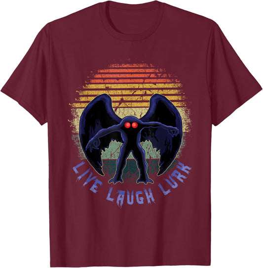 Monster Vintage Moth Man Laugh Live Lurk Halloween Cryptid T-Shirt - T-Shirt | Maroon
