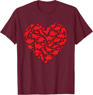 Kids Valentines Day Dino Silhouettes Heart Boys Kids Toddlers T-Shirt - T-Shirt | Maroon