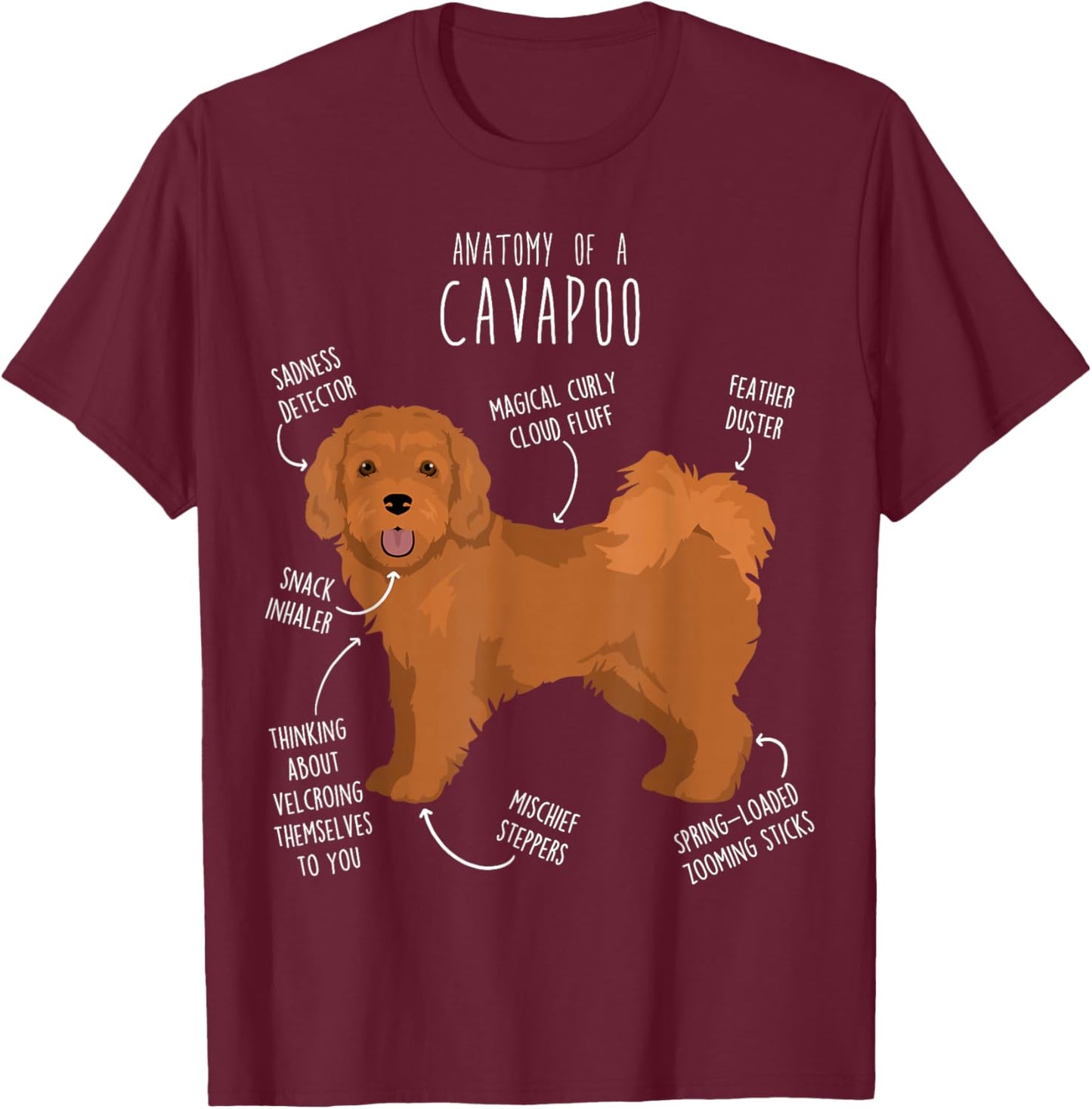Cavapoo Dog Anatomy, Cute Funny Red Cavoodle Pet Mom Dog Dad T-Shirt - T-Shirt | Maroon