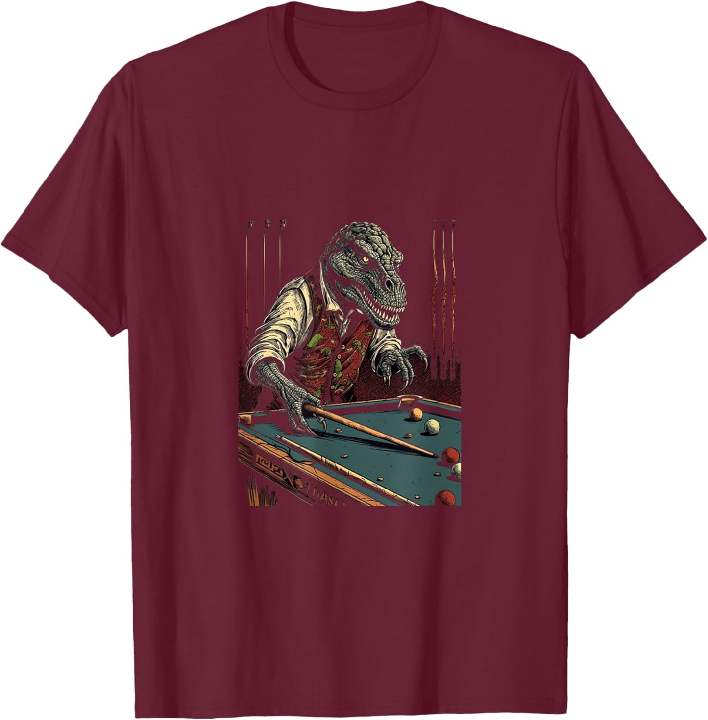 T Rex Playing Billiards Dinosaur Billiard Player Dino Lover T-Shirt - T-Shirt | Maroon