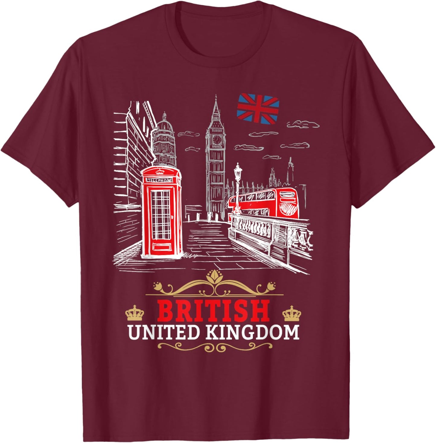 British Souvenirs Outfit Idea For Kids & England British T-Shirt - T-Shirt | Maroon