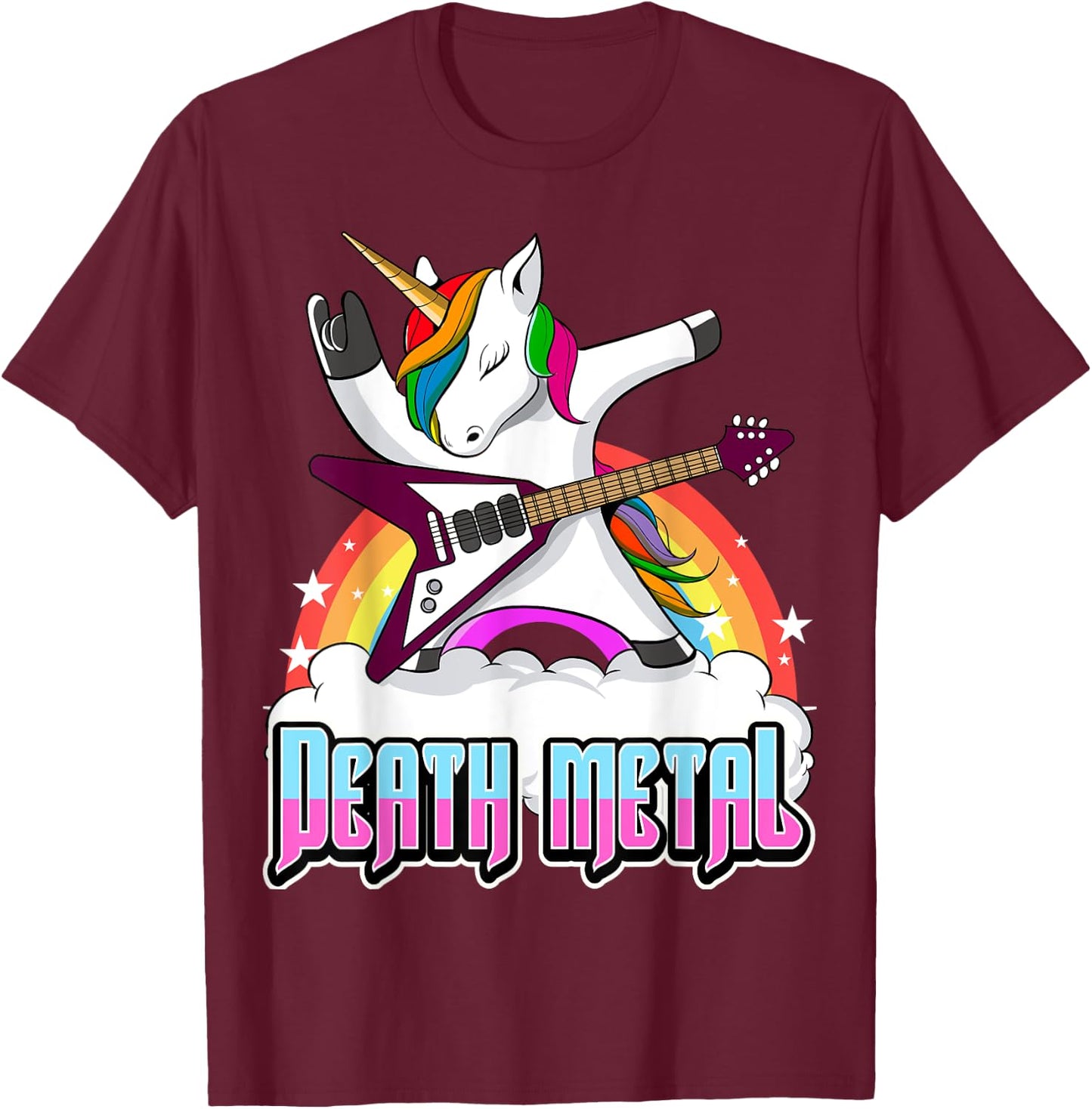 Death Metal Unicorn Funny Metal Heat Hard Rock T-Shirt - T-Shirt | Maroon