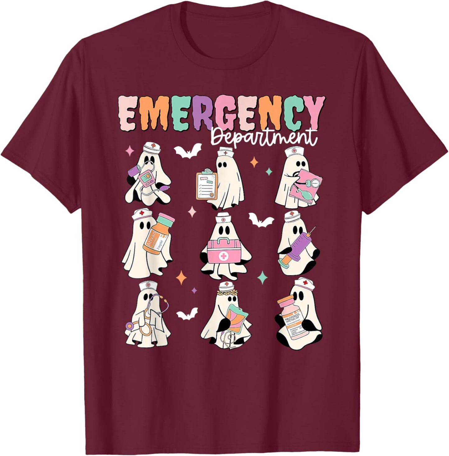 Emergency Department Ghost ER Nurse Halloween Spooky Season T-Shirt - T-Shirt | Maroon