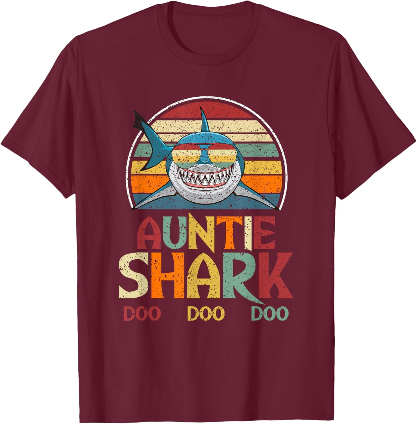 Retro Vintage Auntie Shark Aunt Gift T-Shirt - T-Shirt | Maroon