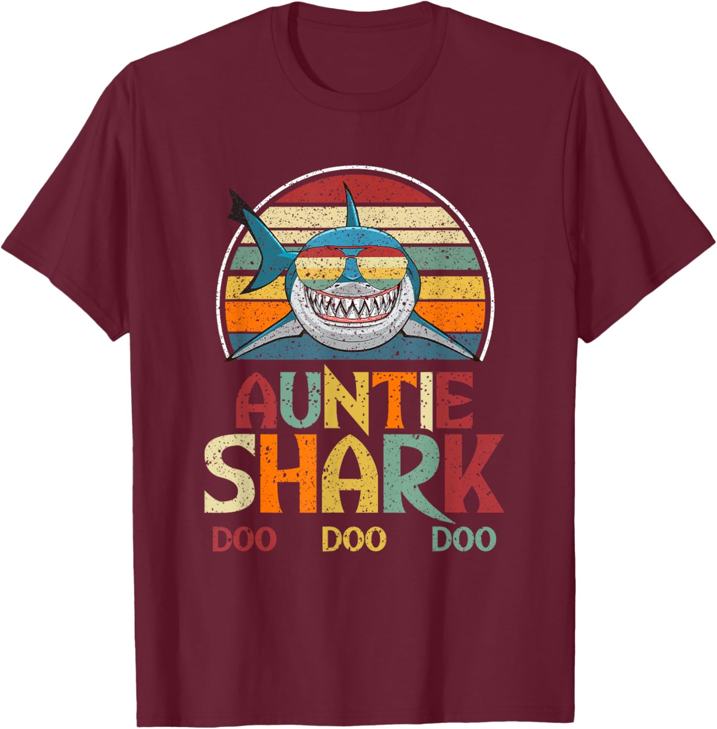 Retro Vintage Auntie Shark Aunt Gift T-Shirt - T-Shirt | Maroon